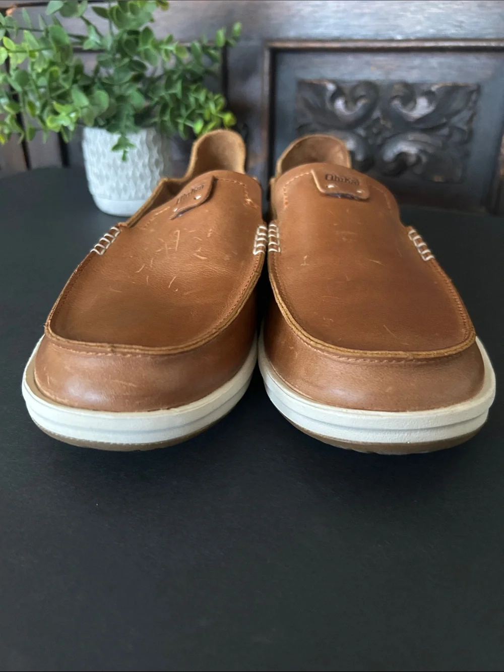 Olukai Men's Brown Leather Slip-On Shoes
